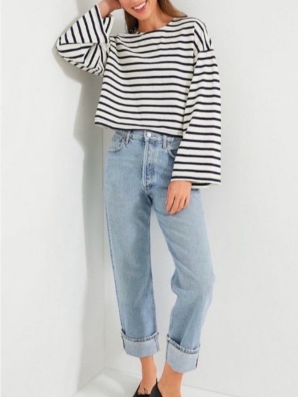 Tuckernuck White and Black Striped Wide-Sleeve Crewneck - Picture 2 of 5
